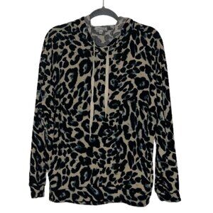 WHITE BIRCH ANIMAL PRINT LIGHT PULLOVER SWEATER WITH HOOD MEDIUM